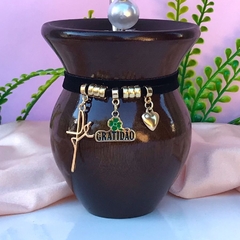 Choker/Pulseira de Cuia Gratidão Trevo