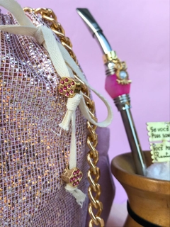 Bolsa Mateira para chimarrão com alça dourada (Rosa com brilho) - comprar online