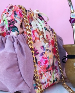Bolsa Mateira para chimarrão com alça dourada (Flores)