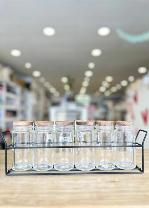 SET X 6 ESPECIEROS VIDRIO Y ACACIA - comprar online