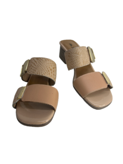 Sandália em Couro Bege Levina Ref 221214 - Myky Store