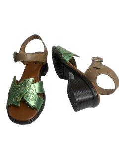 Sandália em Couro Pistache Metalizada Occasions Ref 6023 - Myky Store