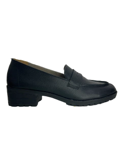 Mocassim em Couro Preto Tratorado Perte Ref 400