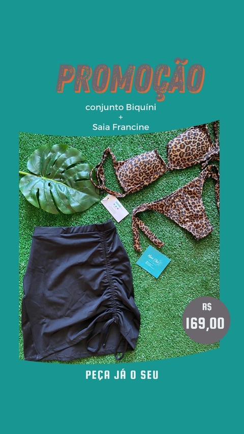 Biquíni Aro V Oncinha + Saia Preta Franzido Francine - comprar online