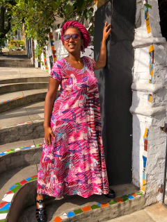 Vestido Longo com Manga Estampado na internet