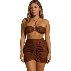 Conjunto Luxo Cintilante Top Tomara Que Caia Saia Curta Franzida