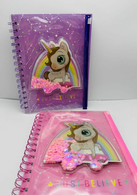 Caderno Rosa Estampa Unicórnio + Bolsinha Inclusa