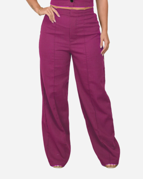 Calça Pantalona Linho Alfaiataria Cintura Alta com Elastico atras - comprar online