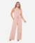 Conjunto Feminino em Malha Canelada - Blusa Sem Manga com Gola Alta e Calça Pantalona com Amarração - TOP VINTE