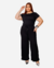Conjunto Feminino Plus Size com Blusa Gola Redonda Manga Curta e Calça Cintura Alta Pantalona Tecido Canelado - Aerolook na internet