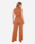 Conjunto Feminino em Malha Canelada - Blusa Sem Manga com Gola Alta e Calça Pantalona com Amarração - loja online