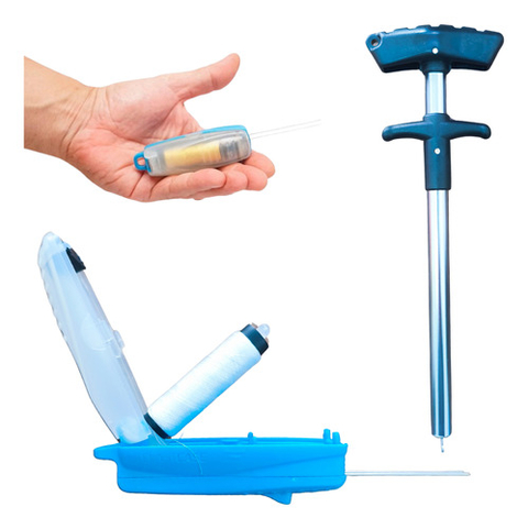 Kit Porta Elastano Com Iscador + Saca Anzol Inox + Elástico
