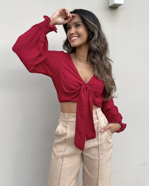 Blusa de manga longa com laço
