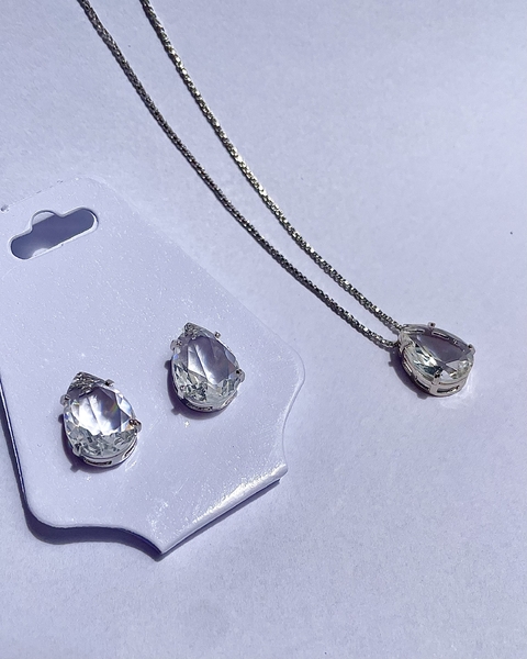 Kit colar e brinco de zircônias cristal