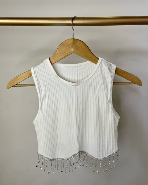 Cropped com bordado em pedraria e strass