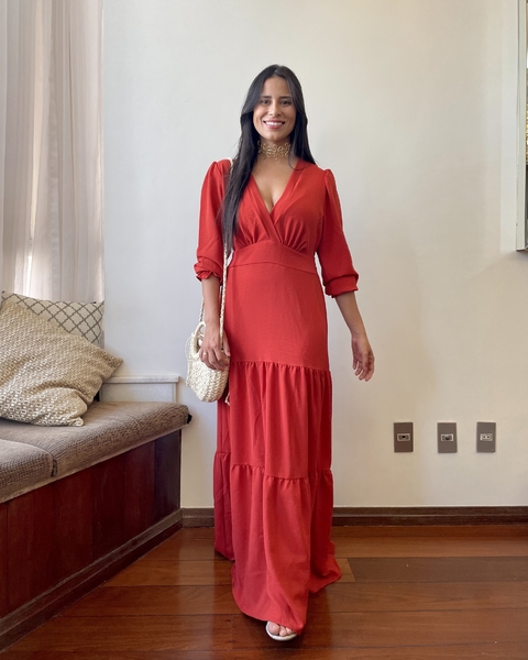 Vestido longo com manga 3/4 - comprar online