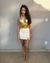 Top metalizado dourado com franjas de paetês, amarraçôes e bojo - Find You Store - Roupas Femininas - Compre Online