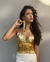 Top metalizado dourado com franjas de paetês, amarraçôes e bojo - comprar online