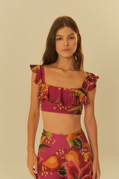 Top babado estampado bordando flor
