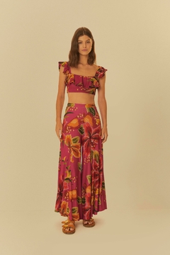 Calça pantalona bordando flor