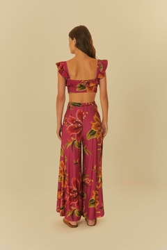 Calça pantalona bordando flor - comprar online