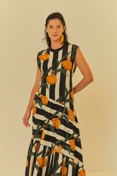 vestido marias estampado listra de banana
