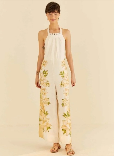 Macacão pantalona estampado floral magia