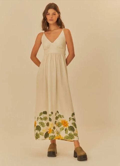 Vestido longo estampado vitória régia