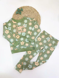 CONJUNTO MOLECOTTON VERDE FLORES