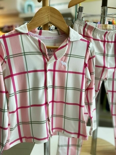 PIJAMA DE BOTÃO XADREZ ROSA - comprar online