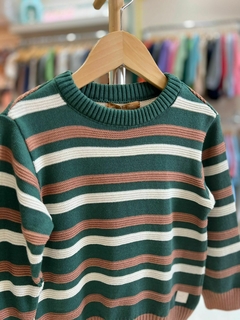 BLUSÃO EM TRICÔ VERDE LISTRAS - comprar online