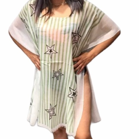 Saída De Praia Longa Feminina Com Corte Lateral Estampada Moda Praia