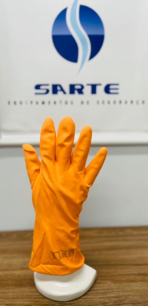 LUVA LATEX LARANJA FORRADA CA6110 MARCA SANRO PLUS