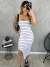 Vestido Midi Longo Tomara que Caia Listrado Tecido Anarruga Sem Bojo