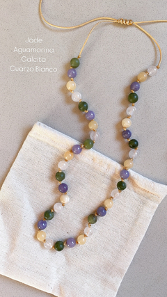 Collar Jade + Aguamarina + Calcita + Cuarzo Blanco