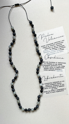 Collar Piedra volcánica + Obsidiana + Labradorita