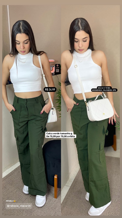 Calca pantalona cargo alfaiataria verde militar na internet