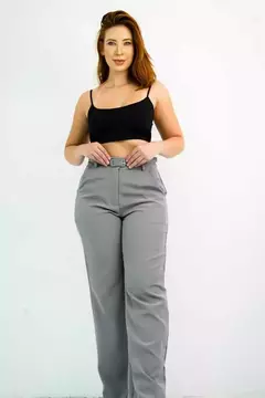 calça pantalona cinto cinza