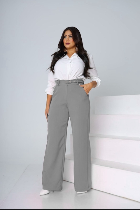 calça pantalona cinto cinza - comprar online