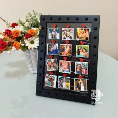 PORTA RETRATO AMOR EM LED PÉROLAS NEGRAS 12 FOTOS