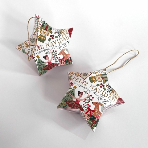 Caja Diseno estrella Feliz Navidad (15x15x4,5 cm )