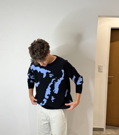 Sweater celeste y negro unisex - comprar online