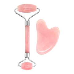 set de rodillo Roll+ Gua Sha Masajeador Cuarzo Rosa