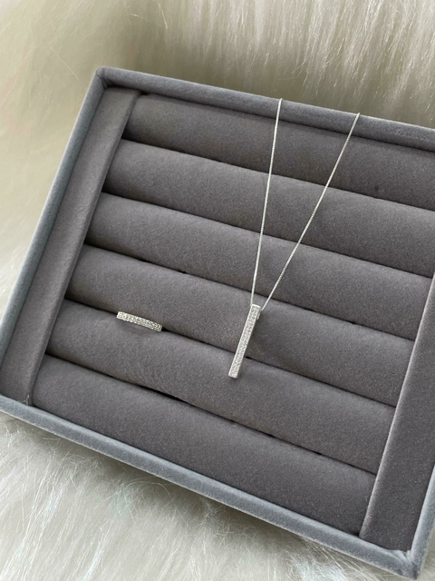 CONJUNTO COLAR E ANEL DUAS FILEIRA CRAVEJADA