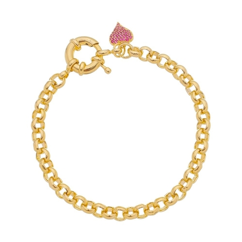 PULSEIRA DE ELO PORTUGUÊS E CORAÇÃO CRAVEJADO