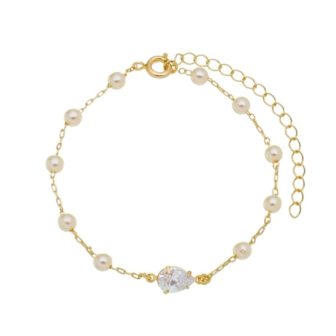 PULSEIRA DE GOTA CRISTAL COM PÉROLA BANHADO NO OURO EMMELY