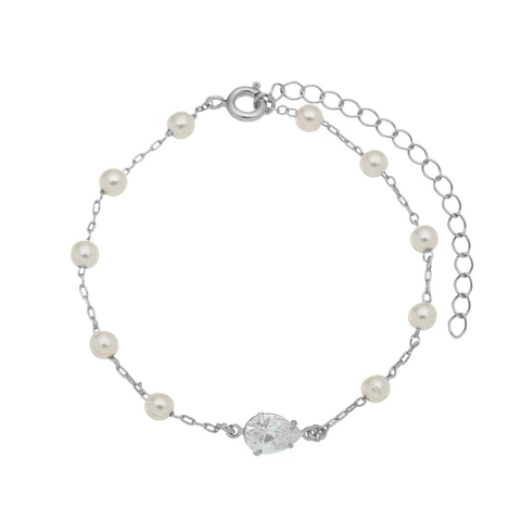 PULSEIRA DE GOTA CRISTAL COM PÉROLA BANHADO NO RÓDIO EMMELY
