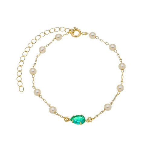 PULSEIRA DE GOTA TURMALINA COM PÉROLA NO OURO EMMELY