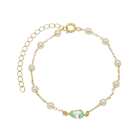 PULSEIRA DE GOTA AZUL PARAÍBA COM PÉROLA NO OURO EMMELY