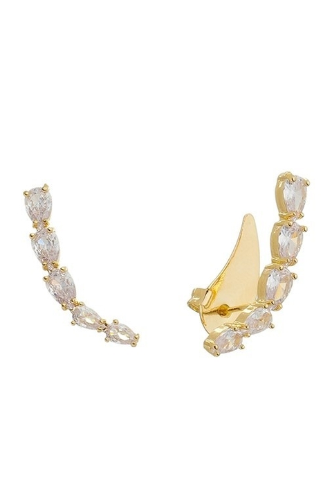 BRINCO EAR CUFF DE GOTAS CRISTAL NO OURO